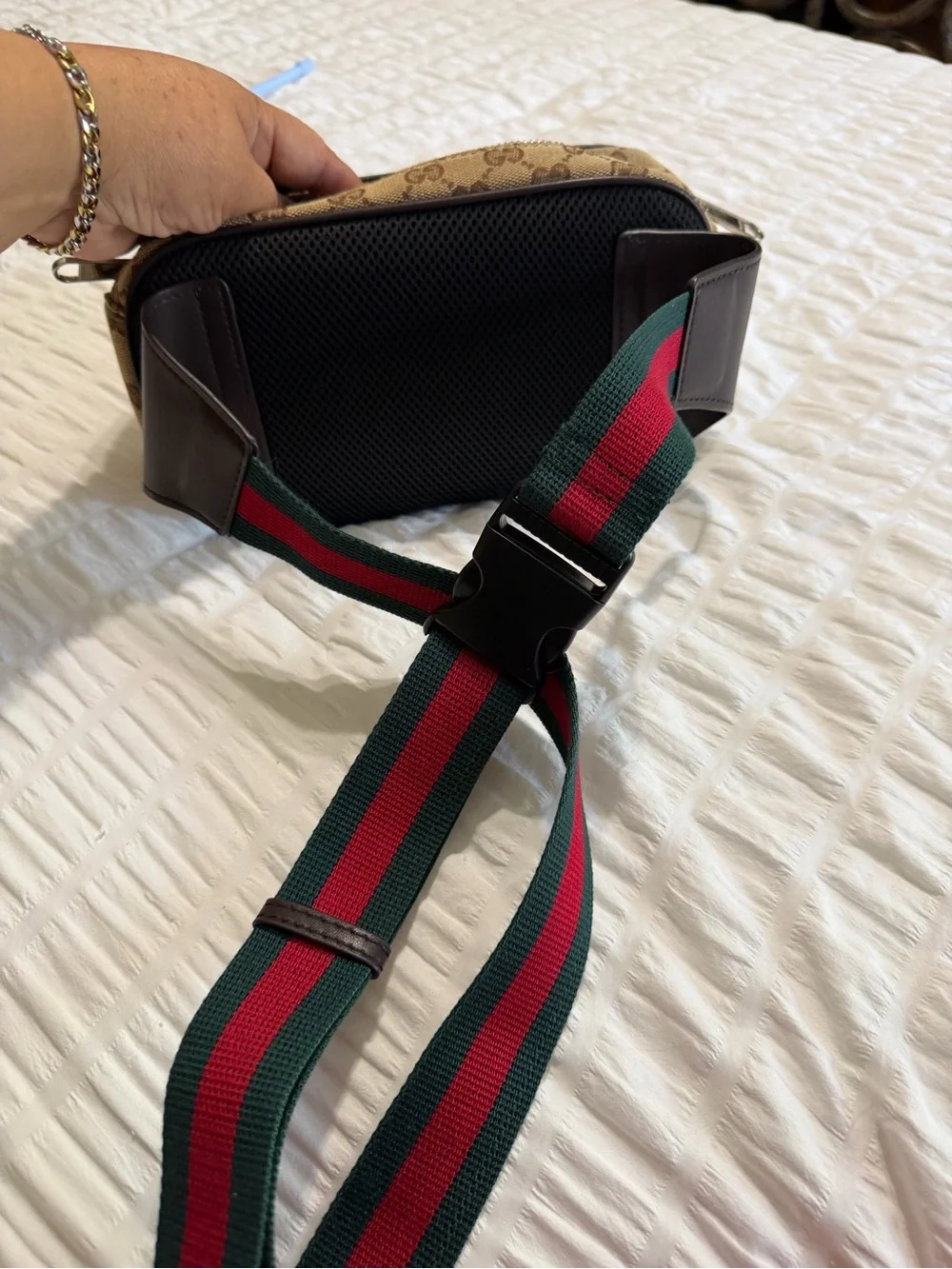 Gucci Beige Canvas Interior Crossbody with Brown Leather Trim